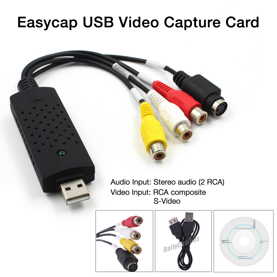 Adaptateur de capture vidéo USB 2.0, V8, Hi8, DVD, VHS, DVR, convertisseur  d'enregistreur, audio vidéo analogique vers numérique, Windows 10, 8.1, 7
